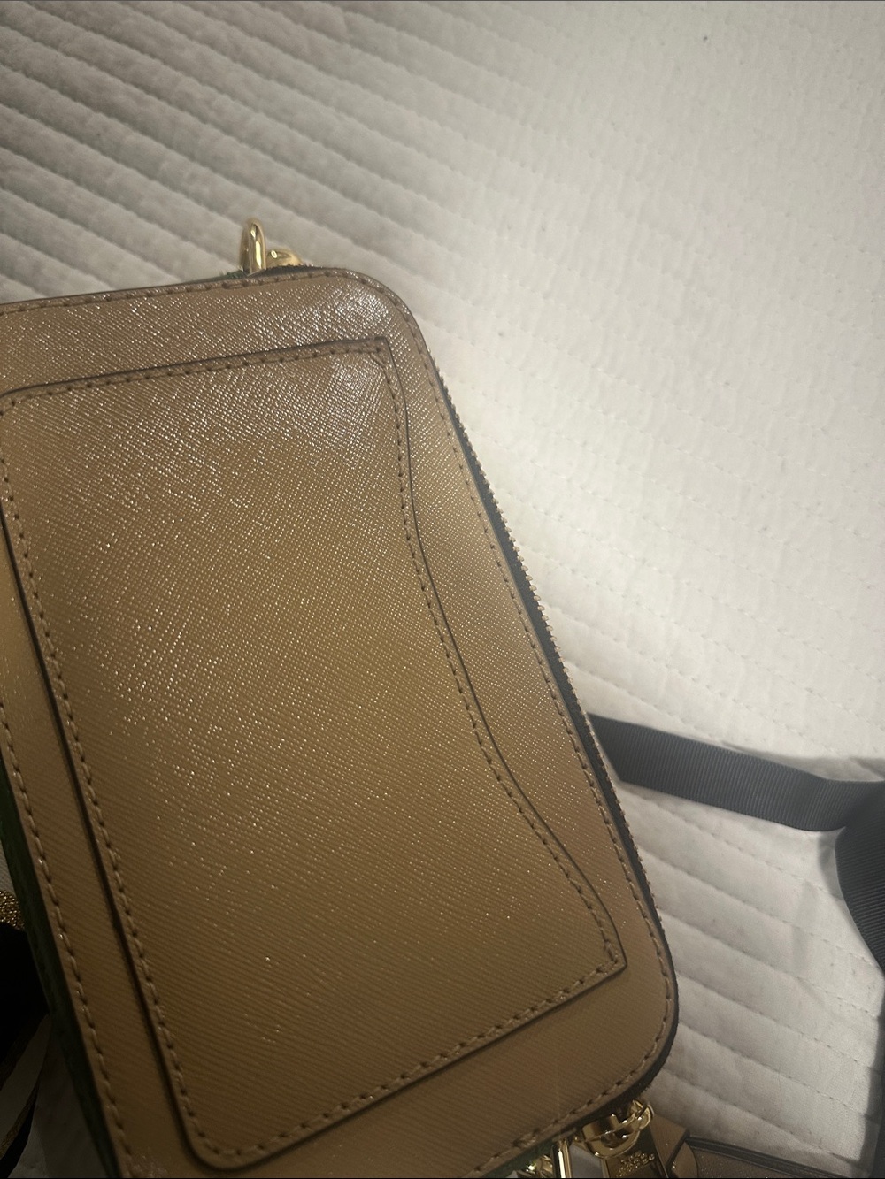 Marc Jacobs Gold Saffiano Camera Crossbody with Striped Strap - Picture 8 of 11